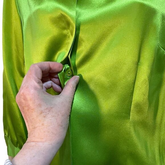 LAFAYETTE 148 NY Green 100% Silk Button Front Blouse Size 4 - Picture 5 of 10